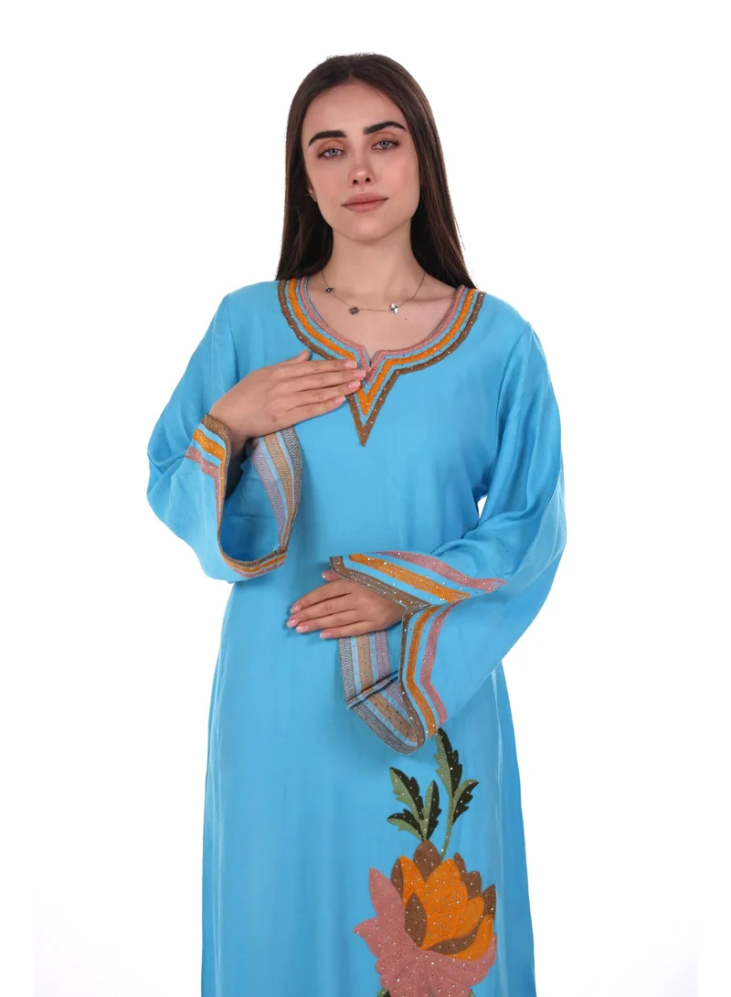 AL BENT AL SHARQIEH blue women jalabiya , arabian traditional dress for Women | Best Price UAE